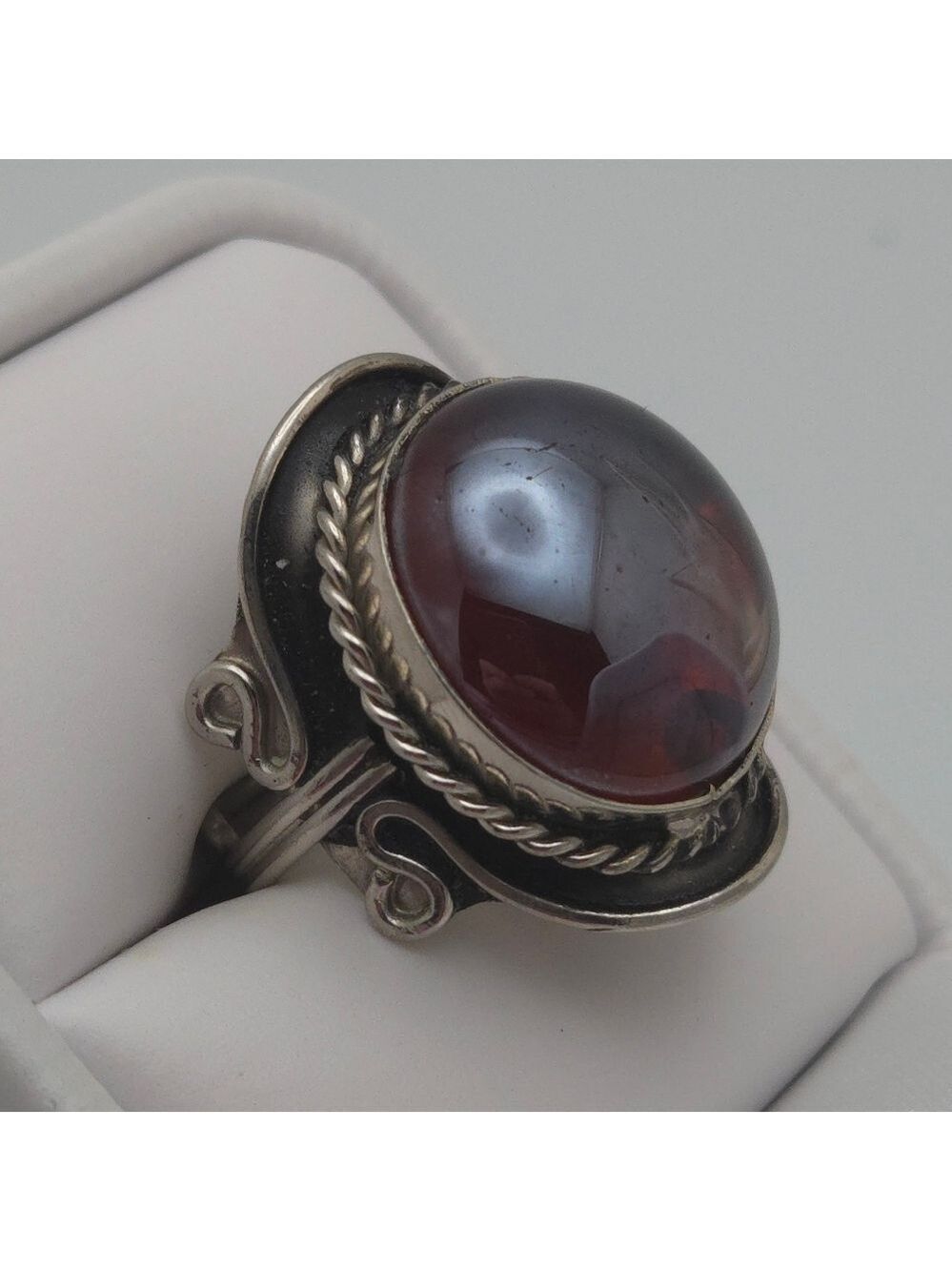 Large Oval Garnet Oval Handmade Ring Size 8 Adjustable Dark Cherry